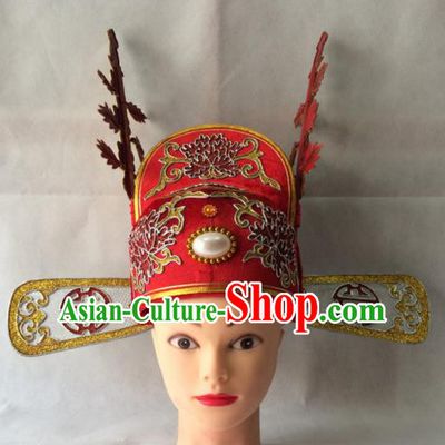 Asian Chinese Traditional Beijing Opera Niche Headwear Ancient Number One Scholar Red Hat for Men