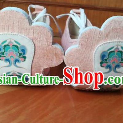 Asian Chinese Traditional Shoes Ancient Tang Dynasty Princess Pink Shoes Hanfu Shoes for Women