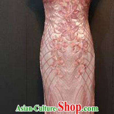 Asian Chinese Traditional Costume National Qipao Dress Pink Cheongsam for Women