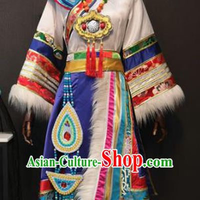 Asian Chinese Traditional Folk Dance Costume Mongolian Ethnic Dance White Dress for Women