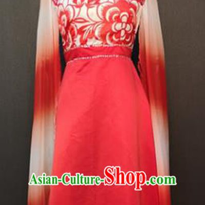 Asian Chinese Traditional Folk Dance Costume Classical Dance Red Dress for Women
