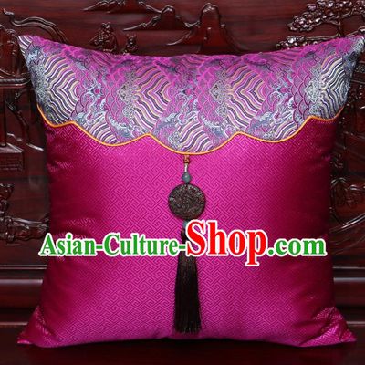 Chinese Classical Pattern Jade Pendant Rosy Brocade Square Cushion Cover Traditional Household Ornament