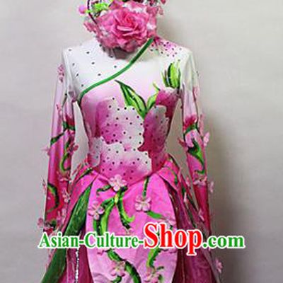 Asian Chinese Traditional Costume Classical Dance Rosy Dress for Women