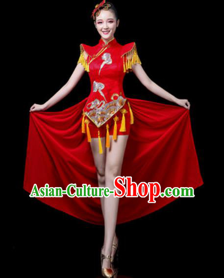 Traditional Chinese Folk Dance Costume Drum Dance Red Clothing for Women Traditional Chinese Folk Dance Costume Drum Dance Red Clothing for Women