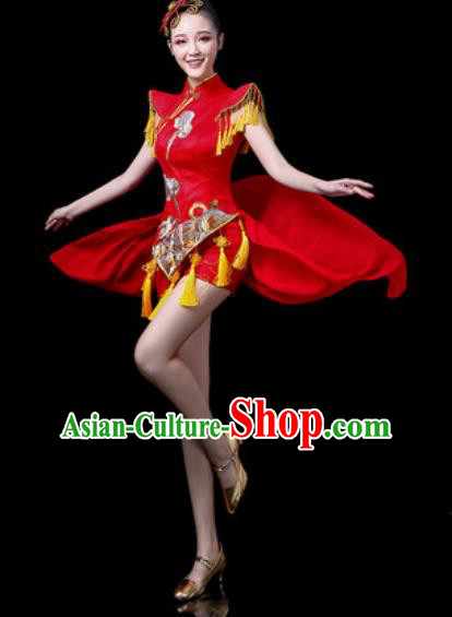 Traditional Chinese Folk Dance Costume Drum Dance Red Clothing for Women Traditional Chinese Folk Dance Costume Drum Dance Red Clothing for Women