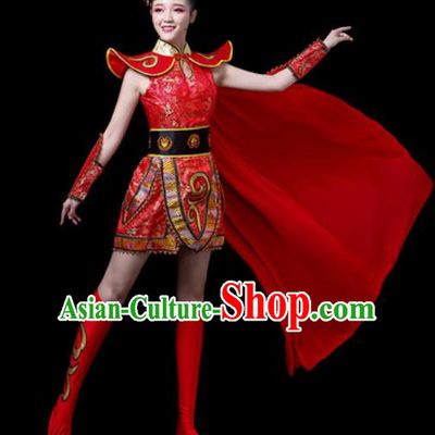 Traditional Chinese Folk Dance Costume Stage Performance Drum Dance Red Clothing for Women