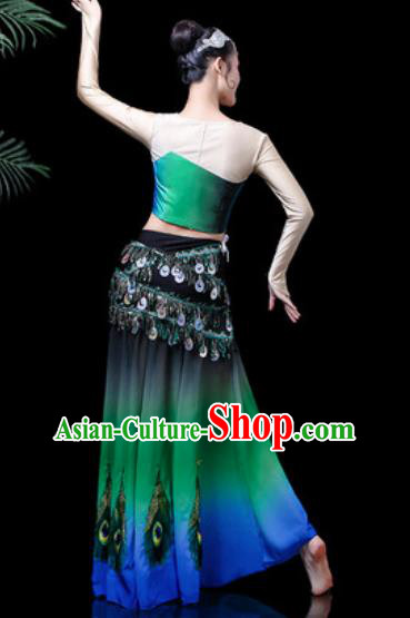 Chinese Traditional Ethnic Dance Costume Dai Nationality Peacock Dance Green Dress for Women Chinese Traditional Ethnic Dance Costume Dai Nationality Peacock Dance Green Dress for Women