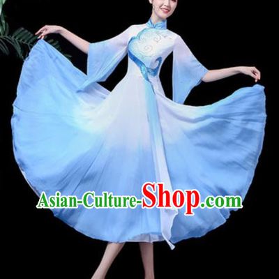 Traditional Chinese Classical Dance Costume Stage Performance Blue Dress for Women