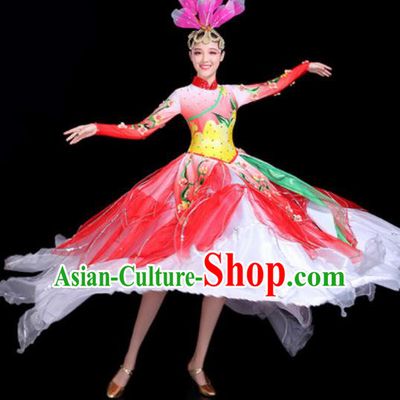 Traditional Chinese Stage Performance Costume Classical Dance Red Dress for Women