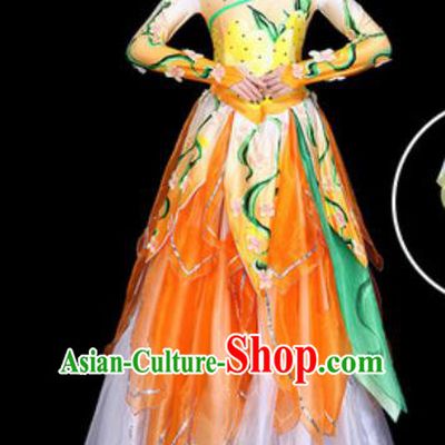 Traditional Chinese Stage Performance Costume Classical Dance Orange Dress for Women