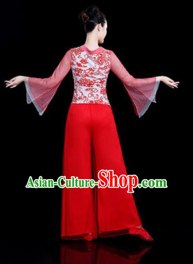 Chinese Traditional Folk Dance Yangko Dance Costume Fan Dance Red Clothing for Women