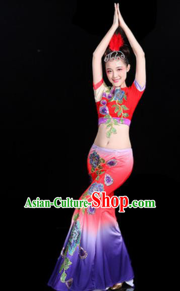 Chinese Traditional Ethnic Peacock Dance Costume Dai Nationality Folk Dance Dress for Women Chinese Traditional Ethnic Peacock Dance Costume Dai Nationality Folk Dance Dress for Women