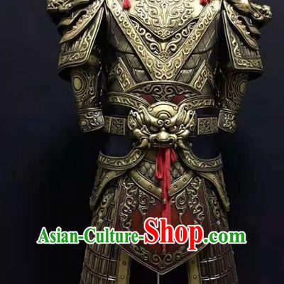Chinese Ancient Drama Han Dynasty Warrior Costume General Golden Body Armor Complete Set