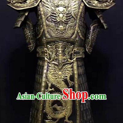 Chinese Han Dynasty Warrior Costume Ancient Drama General Golden Body Armor Complete Set