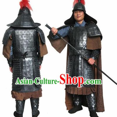 Chinese Ming Dynasty Drama Warrior Costume Ancient Soldier Body Armor and Helmet Complete Set