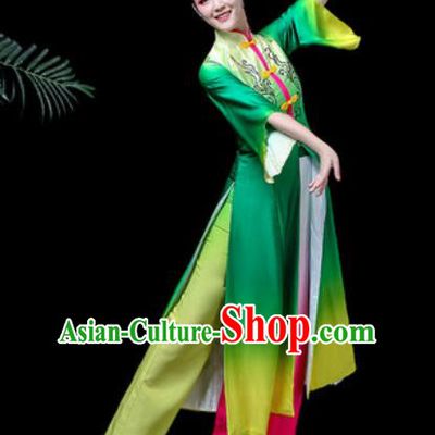 Traditional Chinese Classical Dance Costume Stage Performance Umbrella Dance Green Dress for Women