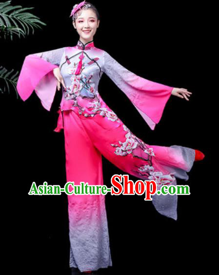 Traditional Chinese Folk Dance Costume Fan Dance Rosy Clothing for Women Traditional Chinese Folk Dance Costume Fan Dance Rosy Clothing for Women