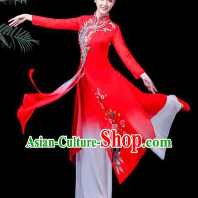 Traditional Chinese Classical Dance Costume Stage Performance Umbrella Dance Red Dress for Women