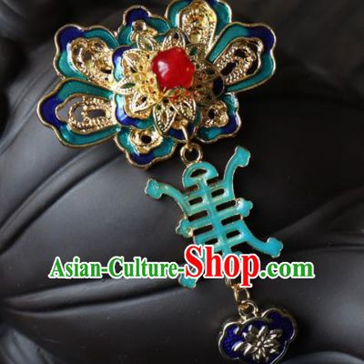 Chinese Ancient Qing Dynasty Palace Jewelry Accessories Traditional Classical Blueing Brooch for Women