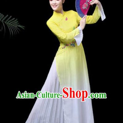 Traditional Chinese Classical Dance Costume Stage Performance Umbrella Dance Yellow Dress for Women