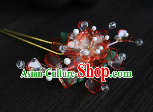 Chinese Ancient Palace Hair Accessories Traditional Classical Red Flowers Hairpins for Women Chinese Ancient Palace Hair Accessories Traditional Classical Red Flowers Hairpins for Women