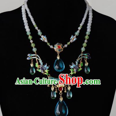 Chinese Ancient Qing Dynasty Palace Jewelry Accessories Traditional Classical Hanfu Blueing Necklace for Women