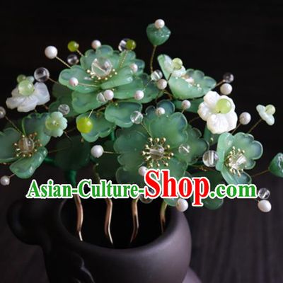 Chinese Ancient Palace Hair Accessories Traditional Classical Green Flowers Hair Comb for Women