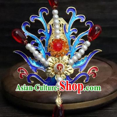 Chinese Ancient Palace Hair Accessories Traditional Classical Blueing Phoenix Pearls Hairpins for Women