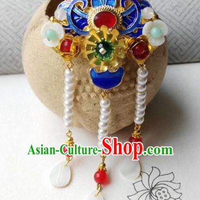 Chinese Ancient Palace Hair Accessories Traditional Classical Blueing Tassel Hair Claw for Women