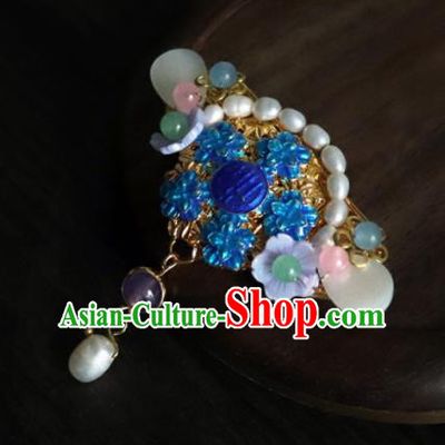 Chinese Ancient Palace Jewelry Accessories Traditional Classical Blueing Pearls Brooch for Women