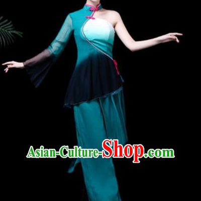 Traditional Chinese Stage Performance Folk Dance Costume Fan Dance Peacock Green Clothing for Women