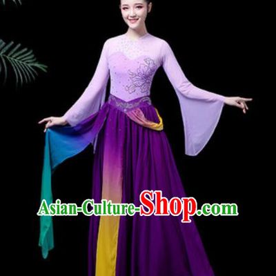 Traditional Chinese Classical Dance Costume Umbrella Dance Stage Performance Purple Dress for Women