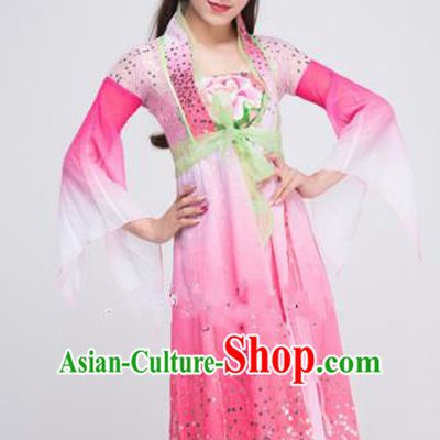 Asian Chinese Traditional Classical Dance Costume Lotus Dance Pink Dress for Women