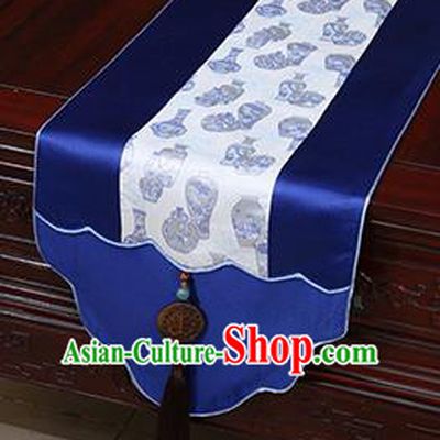 Chinese Traditional Vase Pattern Royalblue Brocade Table Flag Classical Satin Household Ornament Table Cover