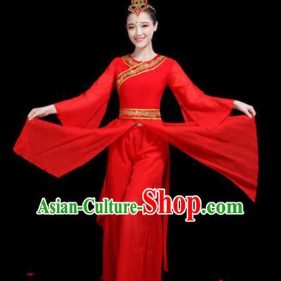 Traditional Chinese Classical Dance Stage Performance Costume Umbrella Dance Red Dress for Women