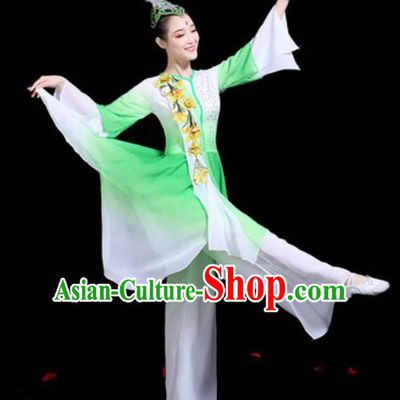 Traditional Chinese Stage Performance Costume Group Dance Classical Dance Green Dress for Women