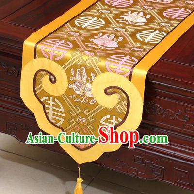 Chinese Classical Pomegranate Pattern Golden Satin Table Flag Traditional Brocade Household Ornament Table Cover
