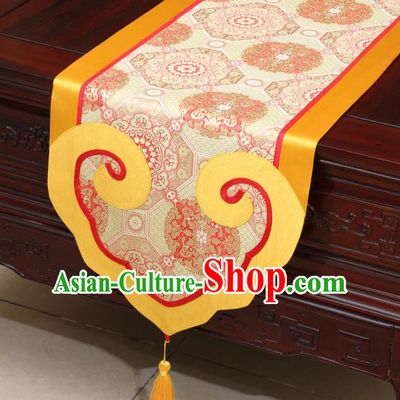 Chinese Classical Dragon Pattern Golden Satin Table Flag Traditional Brocade Household Ornament Table Cover
