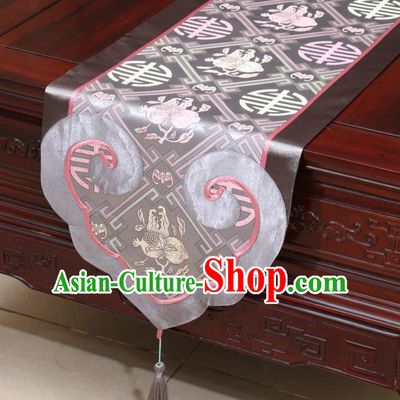 Chinese Classical Pomegranate Pattern Grey Satin Table Flag Traditional Brocade Household Ornament Table Cover
