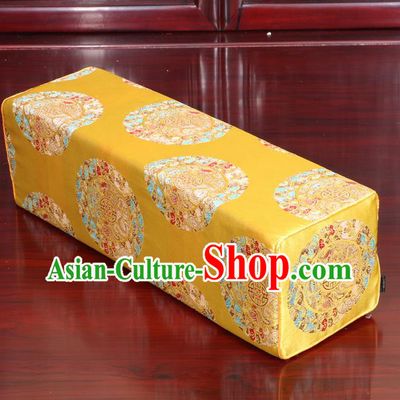 Chinese Traditional Household Accessories Armrest Pillow Classical Dragons Pattern Yellow Brocade Pillow