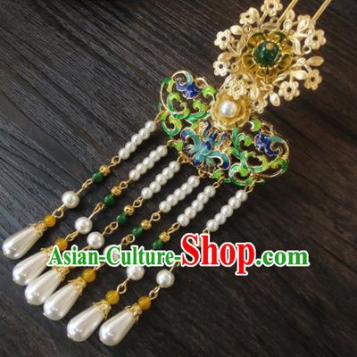 Chinese Ancient Palace Hair Accessories Traditional Classical Pearls Tassel Step Shake Hairpins for Women