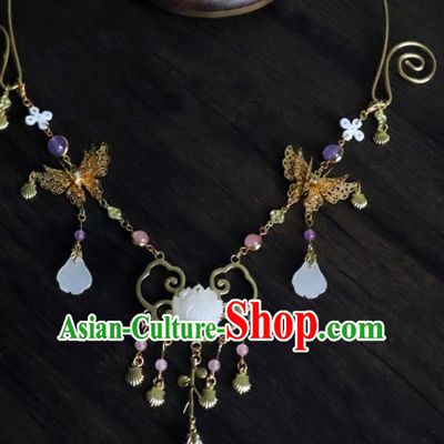 Chinese Ancient Palace Jewelry Accessories Traditional Classical Hanfu Lotus Necklace for Women