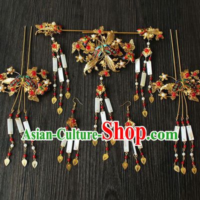 Chinese Ancient Hair Accessories Traditional Wedding Classical Tassel Step Shake Hairpins for Women