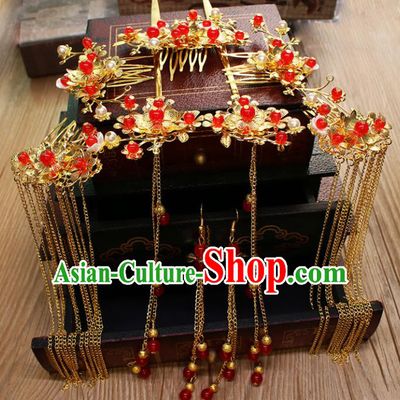 Chinese Ancient Wedding Hair Accessories Traditional Classical Hair Comb Tassel Hairpins for Women