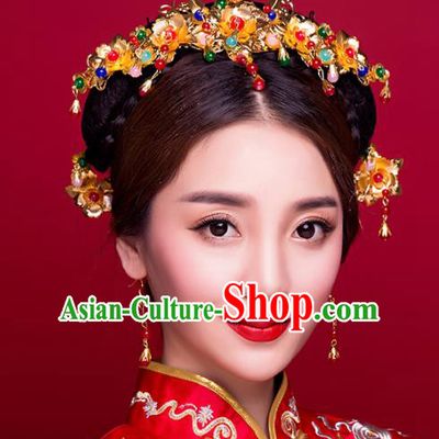 Chinese Ancient Bride Wedding Phoenix Coronet Hair Accessories Traditional Classical Tassel Hairpins for Women