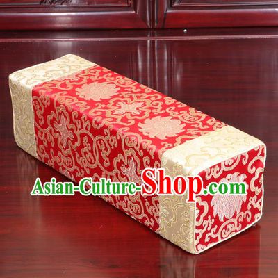 Chinese Traditional Household Accessories Armrest Pillow Classical Lotus Pattern Red Brocade Pillow