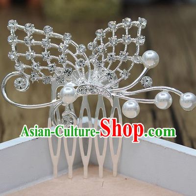 Top Grade Handmade Princess Hair Accessories Classical Crystal Butterfly Hair Comb for Women