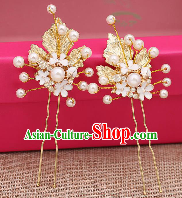 Chinese Ancient Bride Wedding Hair Accessories Traditional Golden Leaf Hairpins for Women Chinese Ancient Bride Wedding Hair Accessories Traditional Golden Leaf Hairpins for Women