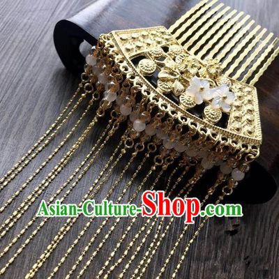 Chinese Ancient Hair Accessories Traditional Golden Tassel Hair Comb Hairpins for Women
