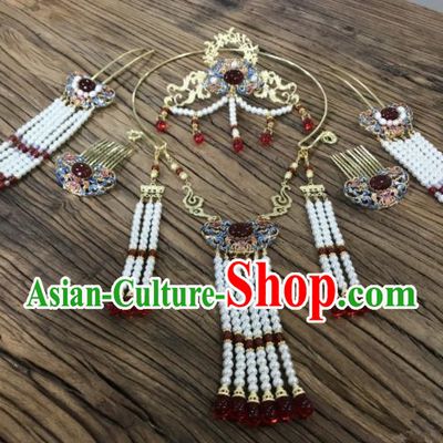 Chinese Ancient Hair Accessories Complete Set Traditional Tassel Hairpins Necklace for Women